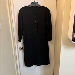 Vintage Classic Black Wool Long Button Coat